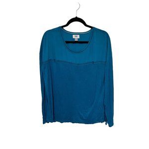 Old Navy Top Teal Blue with Mesh Stripe Trim L/S Womans Size XL
